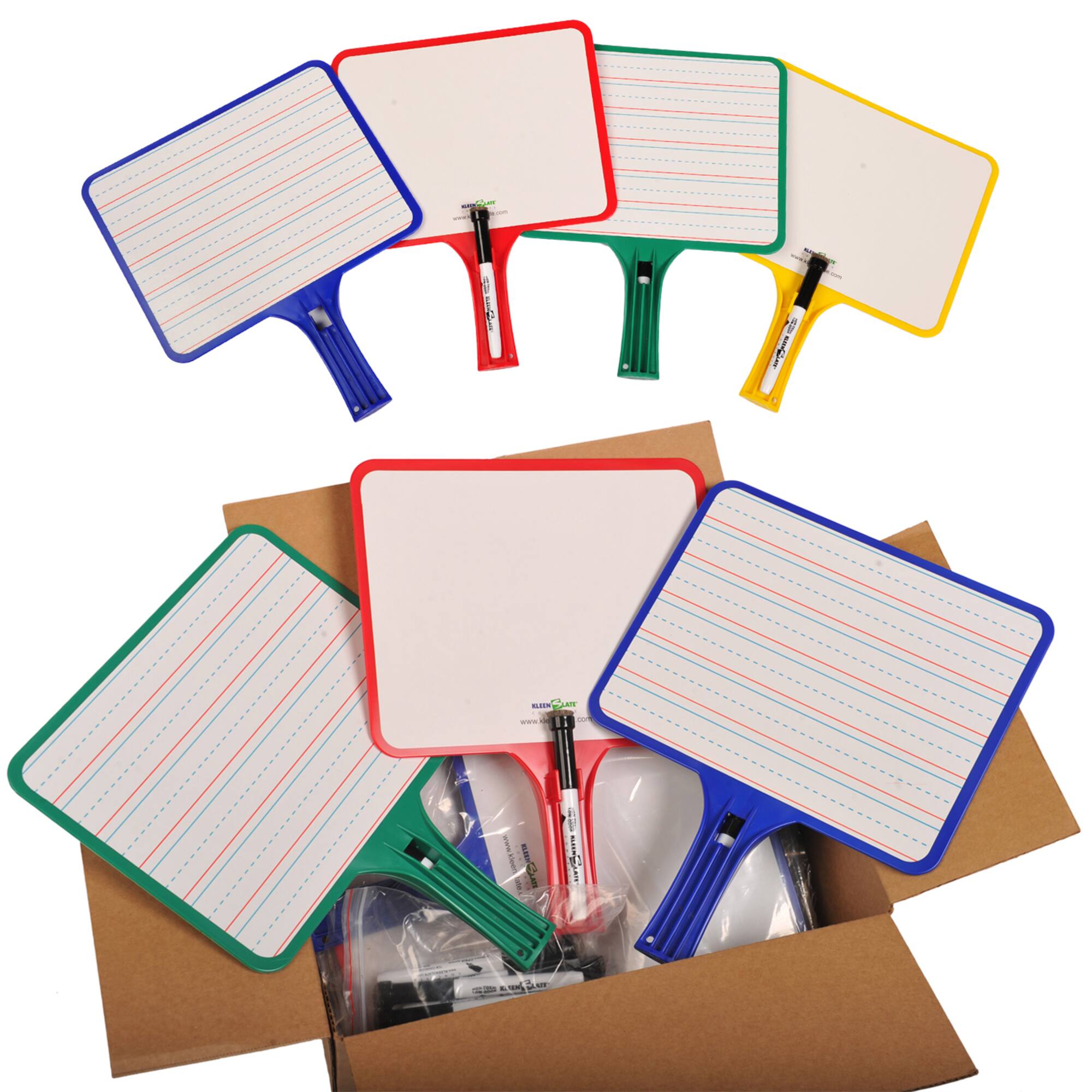 KleenSlate® Blank & Lined Double-Sided Rectangular Dry Erase Paddles with Markers, 10 Sets